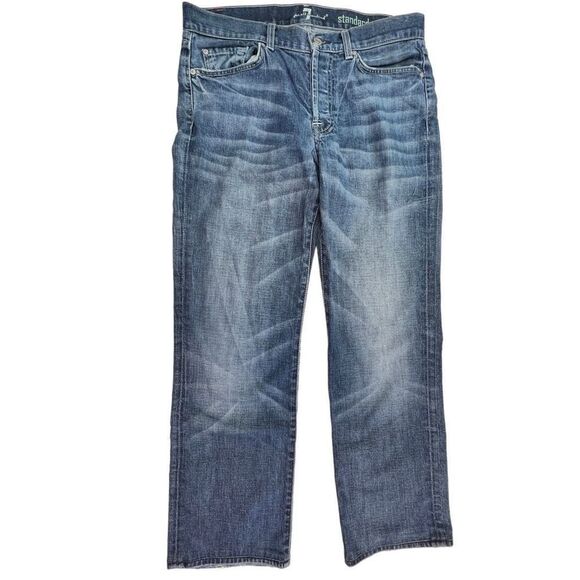 7 For All Mankind Womens Standard Straight Leg Jeans Blue Medium Wash Size 34x28 - Picture 1 of 7